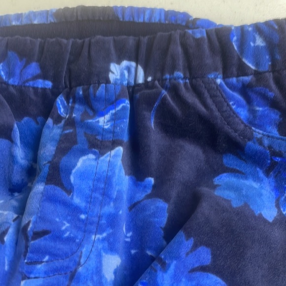 New Isaac Mizrahi Blue Floral Print Velvet Stirrup Pants Size 10P Adjustable - Picture 4 of 16